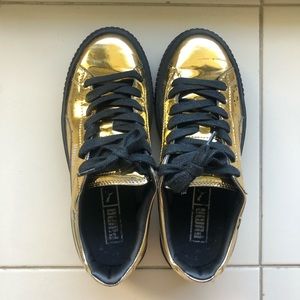Puma basket platform metallic gold and black